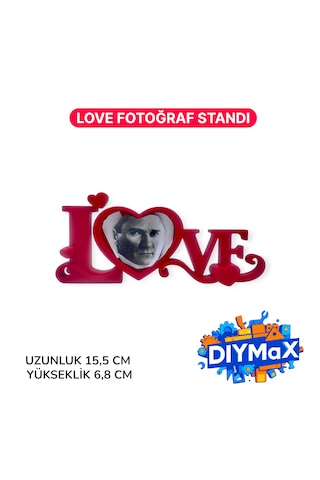 Love Yazılı Fotoğraf Tutucu Stand Kırmızı Dekoratif Fotoğraf Çerçevesi