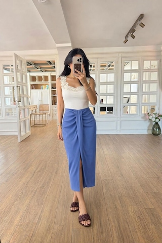 Lijuri Drape Detaylı Anvelop Etek 4089 İndigo Lijuri Drape Detaylı Anvelop Etek 4089 İndigo