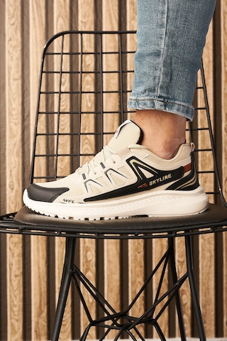Günlük Erkek Sneaker Fileli Bağcıklı Tırtık Kalın Taban Bilek Destek Dikiş Hafif Spor Ayakkabı 4281 Bej-siyah-taba