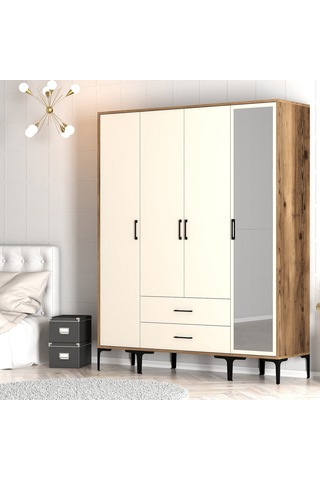 Variant Kumsal 4 Kapılı Str Gardrop - Ceviz / Krem