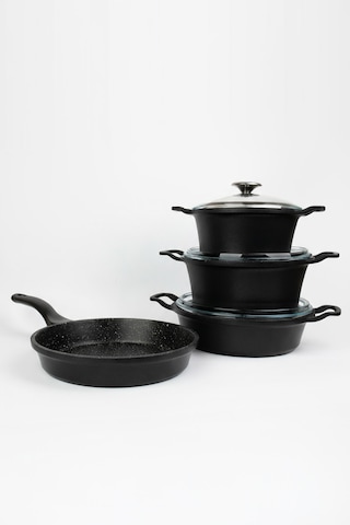 Masterchef Döküm 7 Parça Dik Kulak Tencere Seti Siyah