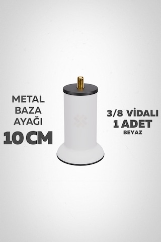 Baza Ayağı 10 Cm 3/8 Vidalı Tekli Metal Beyaz Yatak Mobilya Ayağı Kalın Vida Beyaz 3/8 10 Cm