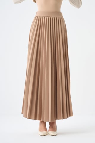 Basic Örme Pliseli Krep Bej Etek 001