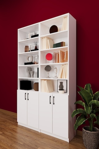 Asra Trend K-39 %100 MDF 120 cm 2 Modüllü Kapaklı Kitaplık Raflı Kütüphane Beyaz