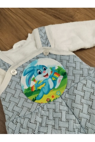 Bebek Tavşan Baskılı Salopet Takım Beyaz - Turkuaz