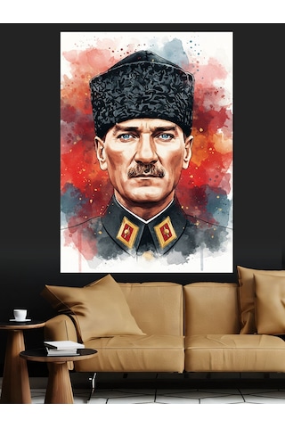 Karizma Tablo Kalpaklı Atatürk Portre Dekoratif Kanvas - Mdf Ahşap Tablo