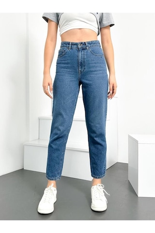 Açık Mavi Kadın Mom Jean Yüksek Bel Kot Pantolon Anna Model 001