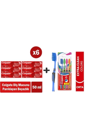 Colgate Optic White Parıldayan Beyazlık 50 Ml X 6 Adet + Extra Clean Colors Diş Fırçası 3+1 Beyazlık