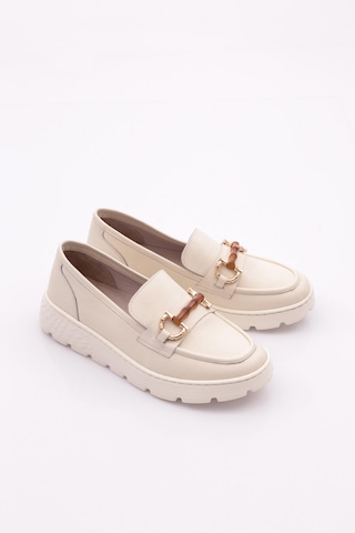 Dgn 25215 Kadin Aksesuarli Loafer Ayakkabi Krem