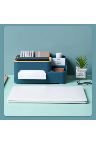 Mufunye Büyük Kapasiteli Modern Gri Beyaz Pp Masaüstü Organizer - 5 Bölmeli, Kaldırılabilir Kapağı İle Ev Ve Ofis Aletlerini Saklama Kutusu Beyaz