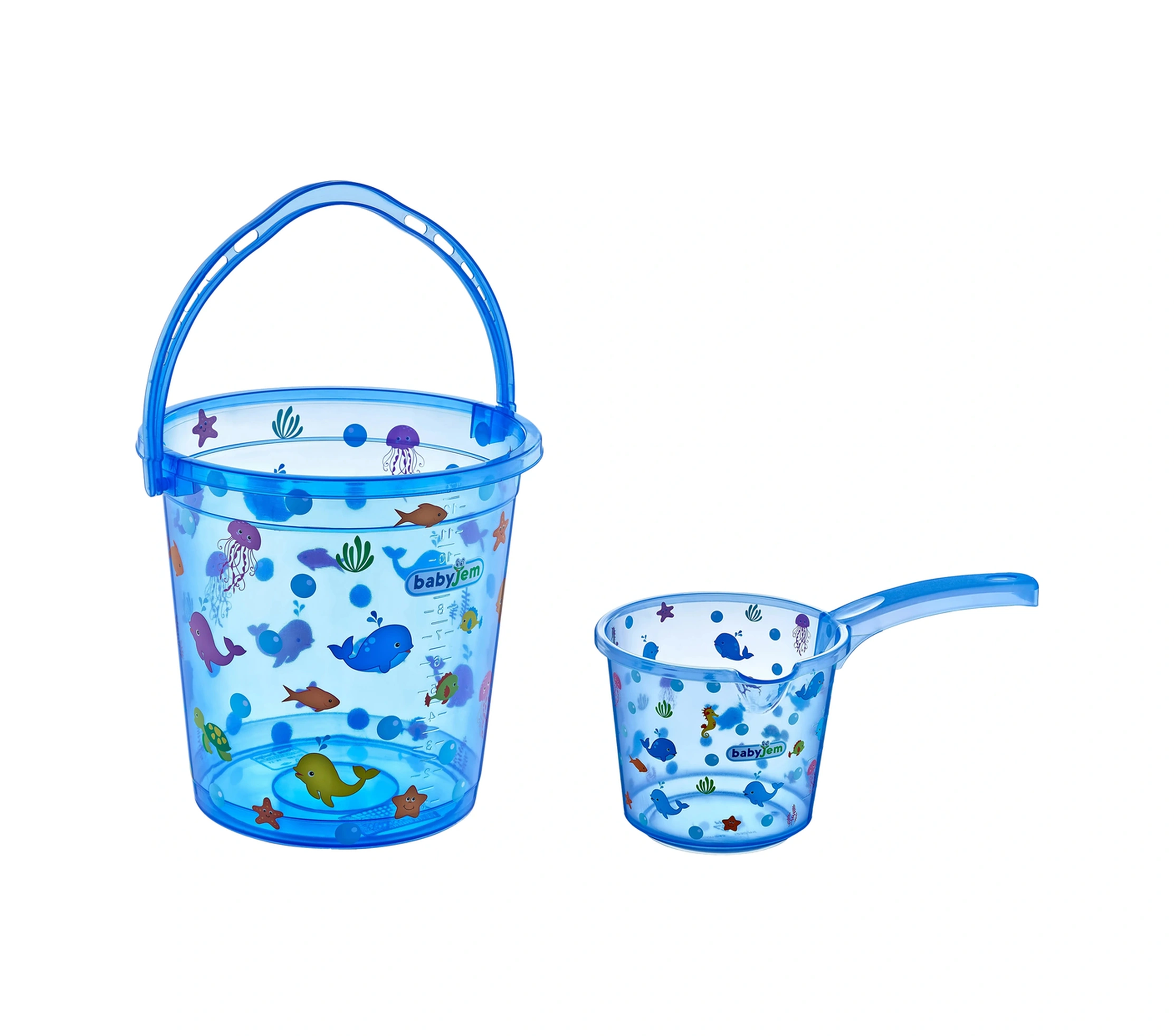 Babyjem 923 Şeffaf Kova & Maşrapa Set Mavi Desenli