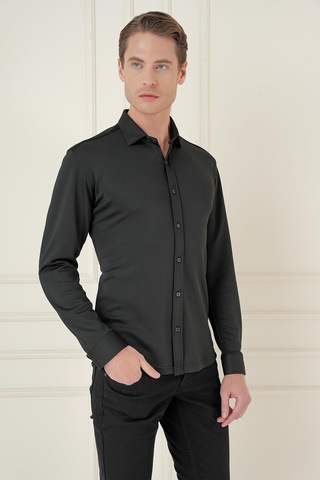 Efor G 1580 Slim Fit Siyah Klasik Gömlek Siyah