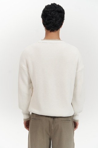 Carter Çift Yaka Detaylı Ekru Erkek Triko Kazak Ekru