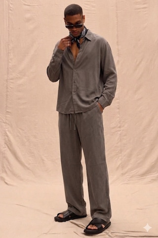 Tarz Cool Erkek Haki Tencel Kumaş Oversize Gömlek Pantolon Takım Rahat Kesim Yazlık Kombin