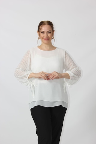 Moda Berray 3243 Kolu Taş Baskılı Şık Bluz Beyaz