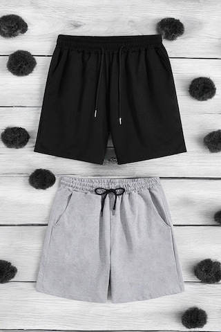 Uyguntarz 2'li Paket Unisex Pamuklu Rahat Penye Şort Antrasit