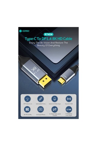 Type-c To Displayport Kablo 8k 60hz 4k 144hz Dp 1.4 Thunderbolt Uyumlu Görüntü Aktarıcı 2 Metre