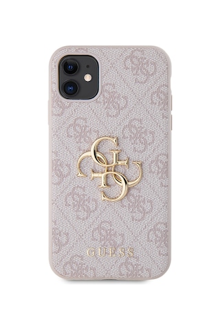 Apple Uyumlu iPhone 11 Kılıf Guess Pu Deri Büyük Metal Logo Dizaynlı Kapak Pembe