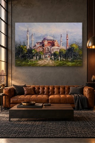 Fida Yağlı Boya Ayasofya Ve Bahçesinde Yürüyenler Canvas Tablo Çok Renkli