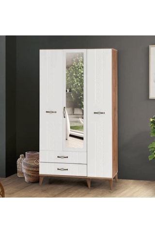 Bera Ceviz - Beyaz 3 Kapılı Tuğçe Dolap