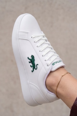 Classic-ıcon Beyaz Deri Görünümlü Yeşil Amblemli Günlük Kadın Sneaker - Rahat Tabanlı Minimalist...