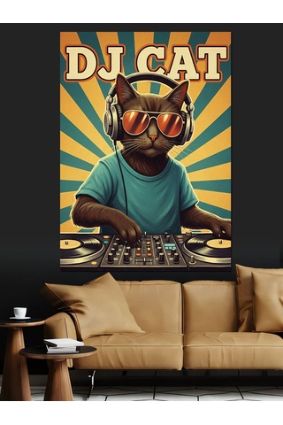 Kulaklıklı Dj Kedi Çocuk Dekoratif Kanvas - Mdf Ahşap Tablo