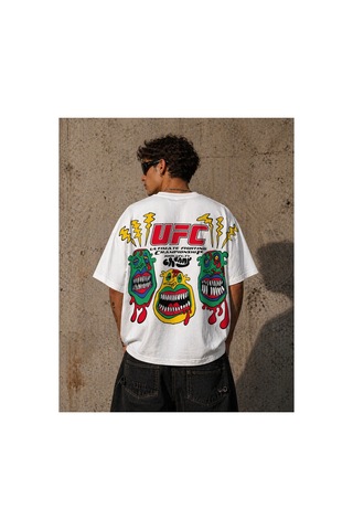 Yolo Street Ufc Baskılı Oversize Tişört Erkek Beyaz.pamuk Streetwear Sırt Baskı Bedenler Oversizedir Bedeninizi Tercih Edin Beyaz