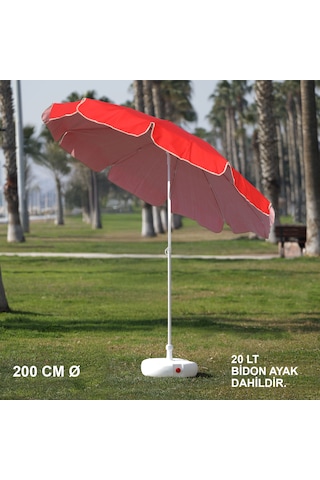 Kırmızı Plaj Şemsiyesi 200 Cm Ø Bidon Ayak Dahil