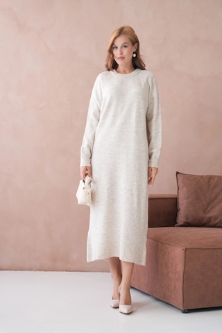 Kadın Bisiklet Yaka Yumuşak Dokulu Maksi Boy Şardonlu Oversize Triko Elbise 8324sw Taş