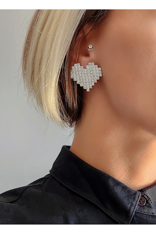 Kalp Model Kristal Taşlı Küpe Silver