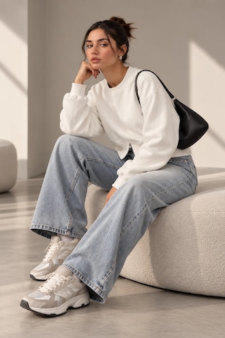 Bbbutikbasic Fermuar Detaylı Şardonlu 3 İplik Kadın Sweatshirt My3535 beyaz