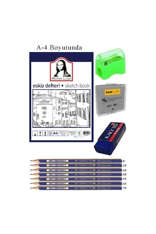 Eskiz Defteri A4 50 Yaprak Karakalem Çizim Seti Hamur Silgi Faber Castell Dereceli Kalem