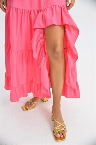 Audrey Fıfrlı Yırtmaç Detay Etek 4037 Fuşya