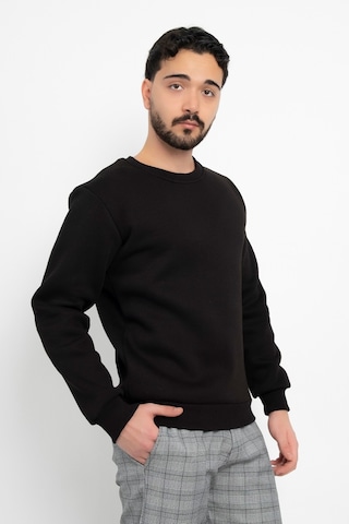Dasüniforma Basic Baskısız 3 İplik Unisex Cepsiz Düz Sweatshirt Yuvarlak Yaka Sweat Siyah