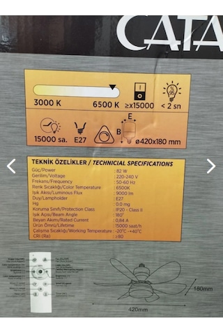 Cata Karayel Fan Led Işıklı Vantilatör 82w Kumandalı Ampul Ct- 11