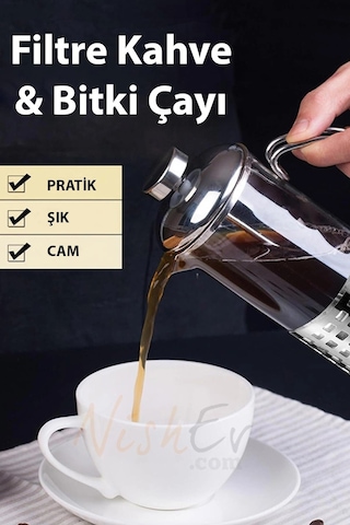 French Press - Filtre Kahve Ve Bitki Çayı Demliği 350 Ml Silver