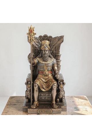Dekoratif Enlil Biblo Wise Veronese Poliresin Mezopotamya Tanrısı Figürü 25 Cm .