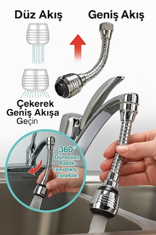 Turbo Flex Esnek Musluk Başlığı 2 Kademeli Ayarlı 360 Dönebilen