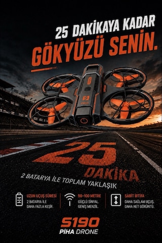 S190 Fırçasız Motor 2batarya&25dakika Uçuş 720p Çift Kamera Taşıma Çantalı Drone