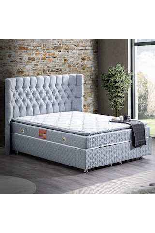 Setaymobilya Baza, Platinum Gri Mdf Baza + Başlık + Real Pedli Ortopedik Yatak