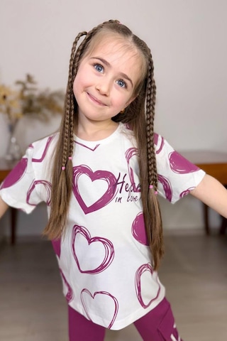 Riccotarz Kız Çocuk Pano Kalp Baskı Bisiklet Yaka T-shirt Kargo Cepli Alt Mor Eşofman Takım Mor