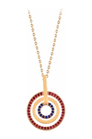 Kadın Zirkon Taşlı İç İçe Gümüş Halkalar Kolye N075301 Rose Gold