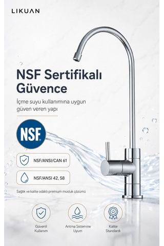 Premium Su Arıtma Musluğu Krom Tek Kollu Nsf Sertifikalı Ncps803cp Gümüş
