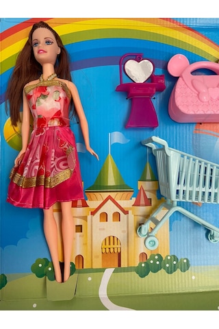 Çantalı Alişveriş Marketli Aksesuarlı Kız Model Oyuncak 27 Cm