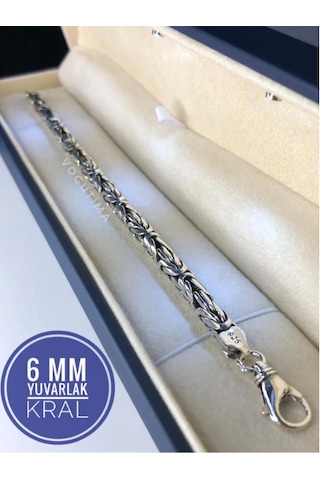 Erkek Gümüş Bileklik - 6mm Yuvarlak Kral Model Işıklı Kutuda