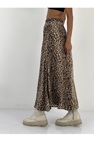 Miss Poem Kadın Leopar Desenli Bej Etek Leopar