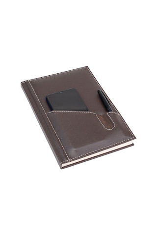 Deri Telefon Kılıflı Kapak Defter Tarihsiz Düz 17X24 Cm Siyah