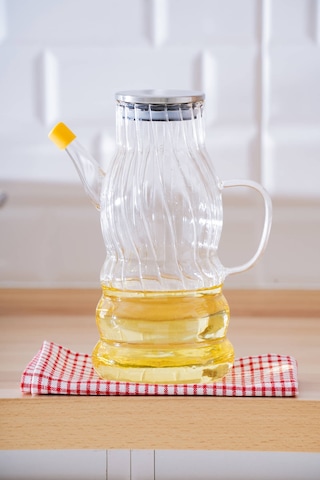 Acar Vera Metal Kapaklı Çizgili Cam Yağdanlık - 1000 Ml Şeffaf