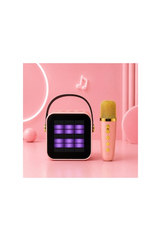 Çocuk Karaoke Seti Bluetooth Kablosuz Mikrofonlu Rgb Işıklı Taşınabilir Hoparlör Usb Tf Kart Aux Destekli Type-c Şarjlı