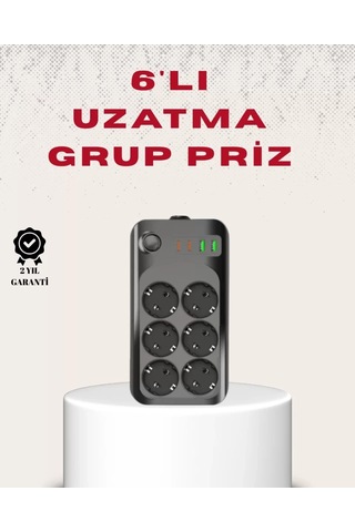 Home 6 Lı Grup Priz Termal Korumalı Usb Type-c Çoklu Priz 2 Metre Kablo Diğer